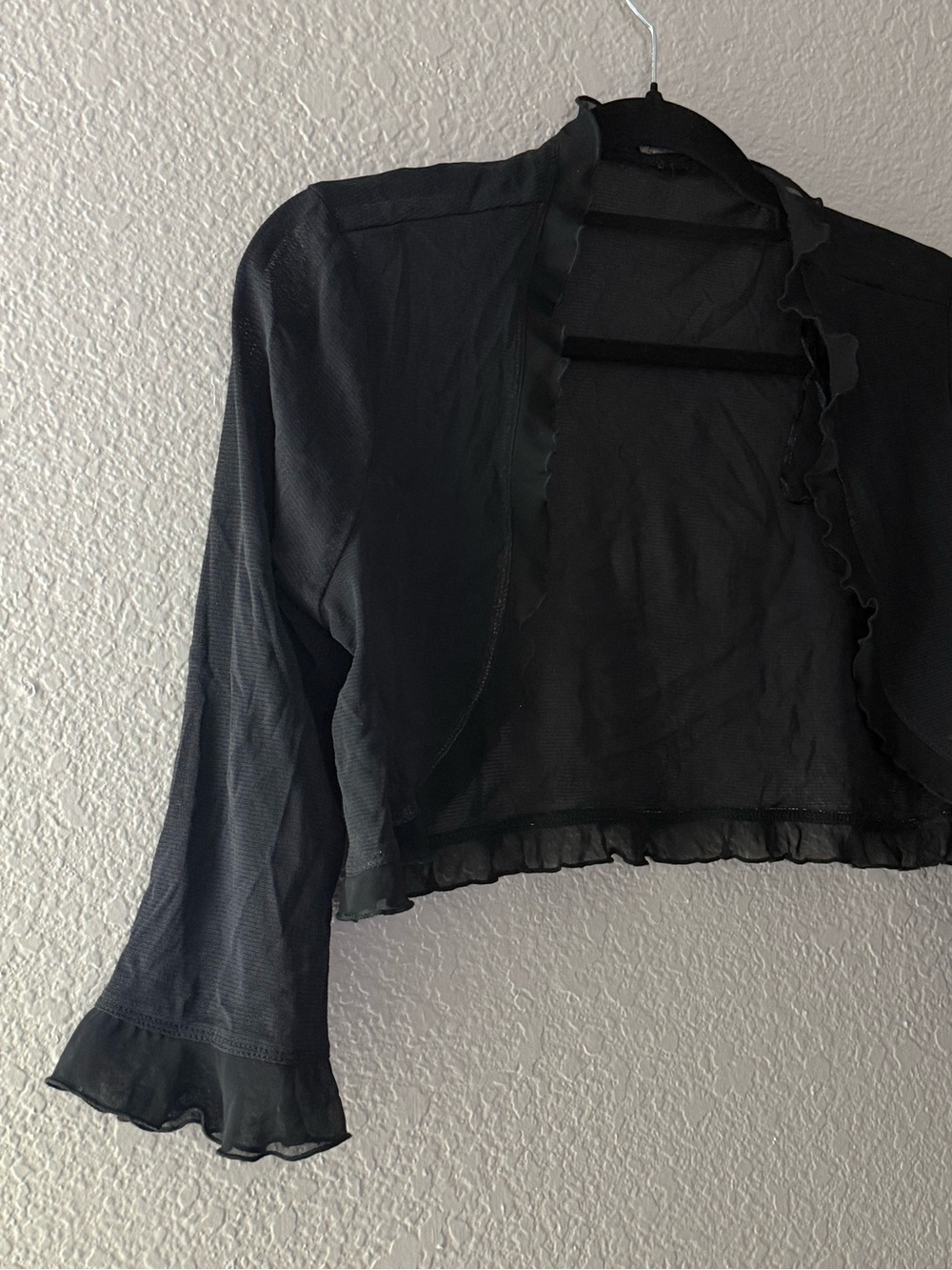 Y2K Black Sheer Striped Ruffle Bolero Shrug Gothic Fairy Whimsigoth - Picture 7 of 15